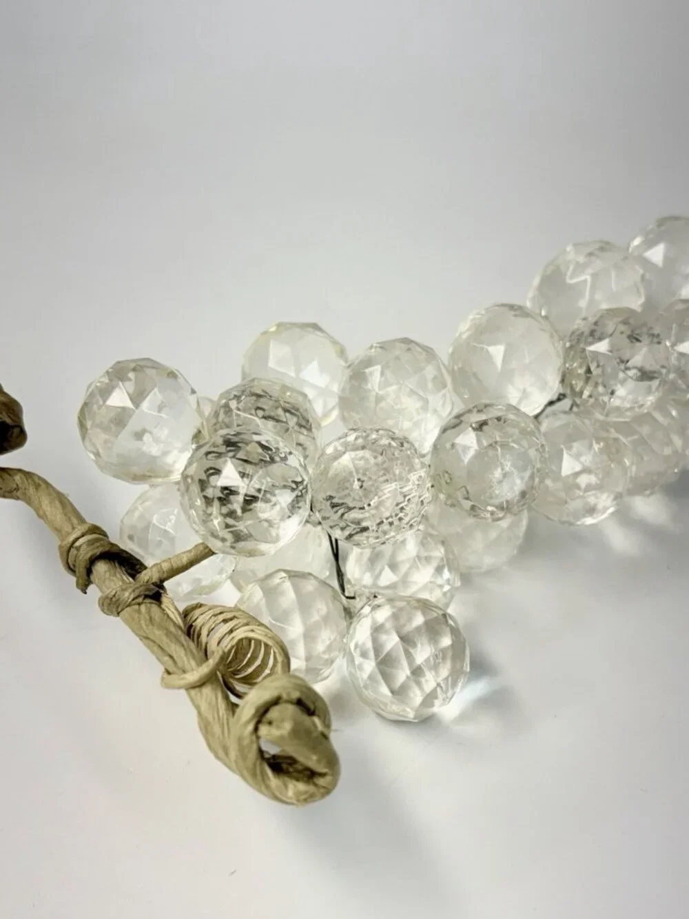 Vintage MCM Clear Faceted Lucite Acrylic Grapes Cluster With Faux Wood Stem